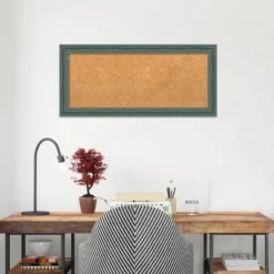 33"x15" Upcycled Wood Frame Natural Cork Board Teal/Gray - Amanti Art: Custom Framed, Wall Mounted, Bulletin Board For Home Office -Home Furniture GUEST 005ca1af 34c5 4f02 b924 3b9ed66ef4fc