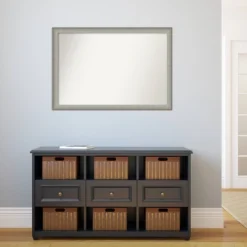 39" X 27" Non-Beveled Elegant Narrow Bathroom Wall Mirror Brushed Pewter - Amanti Art -Home Furniture GUEST 03a92207 b011 436c b1ed 4b9222189f0a