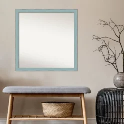 28" X 28" Non-Beveled Sky Blue Rustic Wood Wall Mirror - Amanti Art -Home Furniture GUEST 03f65a67 c801 4fe8 90a5 2b6913d8ebd3