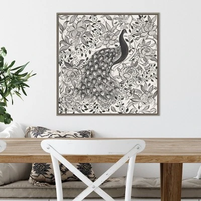 22" X 22" Peacock Garden III BW By Miranda Thomas Framed Canvas Wall Art Gray Wash - Amanti Art 6 22" X 22" Peacock Garden III BW By Miranda Thomas Framed Canvas Wall Art Gray Wash - Amanti Art - Image 4