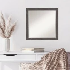 23" X 23" Beveled Woodridge Rustic Gray Wood Wall Mirror - Amanti Art -Home Furniture GUEST 04ecedaf 4f2e 42a7 ba30 d8fcc8452a3c