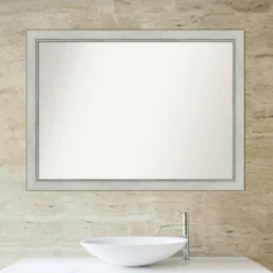 42" X 31" Non-Beveled Flair Patina Bathroom Wall Mirror Silver - Amanti Art -Home Furniture GUEST 0522ba66 b929 4e36 b8b1 4d0935ed9f8f