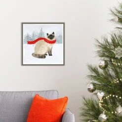 16" X 16" Christmas Cats And Dogs III By Victoria Borges Framed Canvas Wall Art - Amanti Art -Home Furniture GUEST 053e8bdd 9d27 479b b48d 970c15b7a668