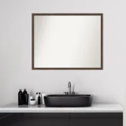 29" X 23" Non-Beveled Hardwood Wedge Wood Bathroom Wall Mirror Mocha Brown - Amanti Art -Home Furniture GUEST 05a7b4f5 44a0 4170 842a 828f3b1812c5