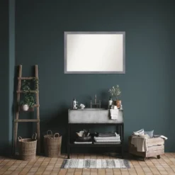 39"x27" Non-Beveled Edwin Wood Bathroom Wall Mirror Gray - Amanti Art: Modern Rectangle, Wall Mount -Home Furniture GUEST 09a0af38 4400 43e4 b883 26ceb51fbd52