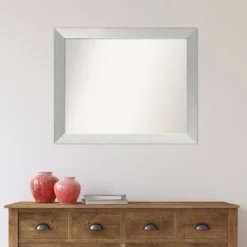 32" X 26" Non-Beveled Brushed Sterling Silver Wood Wall Mirror - Amanti Art: Modern Vanity, Rectangle Shape, Wall Mount -Home Furniture GUEST 0a5b8230 cd15 41ca 812d 4e1dd2fbcfd8