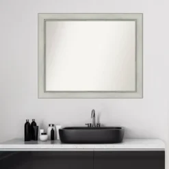 32" X 26" Non-Beveled Flair Patina Bathroom Wall Mirror Silver - Amanti Art -Home Furniture GUEST 0ddddc42 18a7 482f 93b2 b92a0ed679f3