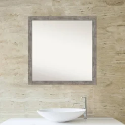29" X 29" Non-Beveled Marred Wood Bathroom Wall Mirror Pewter - Amanti Art -Home Furniture GUEST 0fb35bc8 1707 4ac5 a40a 2eed83425fdd