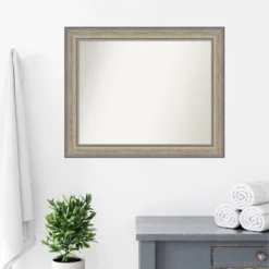 Amanti Art 33"x27" Non-Beveled Wood Bathroom Wall Mirror Fleur Silver: Modern Style, Wall Mounted, Wood Frame, Includes Hardware -Home Furniture GUEST 10a1cbe3 1af7 4412 9a28 aa480b66ca3d