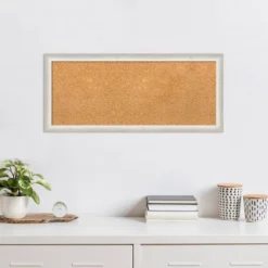32"x14" Two Tone Wood Frame Natural Cork Board Silver - Amanti Art: Wall Mount, Bulletin Board, Message Center -Home Furniture GUEST 151b14a4 8b7e 4af5 b713 b55cec045799
