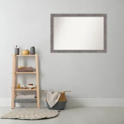 40" X 28" Non-Beveled Pinstripe Plank Gray Narrow Bathroom Wall Mirror - Amanti Art: Modern Rectangle, Includes Mount Hardware -Home Furniture GUEST 15865f4d dfe2 423f 9844 3f05eafcb211