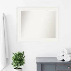 34" X 28" Non-Beveled Ridge White Bathroom Wall Mirror - Amanti Art -Home Furniture GUEST 1595dc49 31b3 4d55 bc73 9b163f712c35