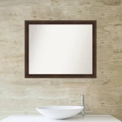 31"x25" Non-Beveled Narrow Wood Bathroom Wall Mirror Warm Walnut - Amanti Art: Rectangle, Wall Mount, No Assembly -Home Furniture GUEST 19a5f006 cd21 4e9d ac38 b6ad23cabb8b