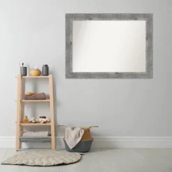 44" X 33" Non-Beveled Bridge Wood Bathroom Wall Mirror Gray - Amanti Art -Home Furniture GUEST 1c9d9270 4b47 4359 b8f8 8b116d528263