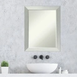 Amanti Art Brushed Sterling Silver Petite Bevel Wood Bathroom Wall Mirror 28 X 22 In. -Home Furniture GUEST 1f4ac134 0569 4412 a1b3 715378bc8a50