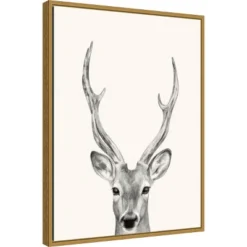 18" X 24" Animal Mug IV Deer By Victoria Borges Framed Canvas Wall Art Gold - Amanti Art