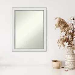 21" X 27" Non-Beveled Eva White Silver Narrow Wall Mirror - Amanti Art -Home Furniture GUEST 26b0cc9e 8072 483b 8012 84492bf7e6d3