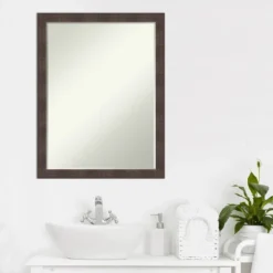 Amanti Art Whiskey Brown Rustic Petite Bevel Wood Bathroom Wall Mirror 26.25 X 20.25 In. -Home Furniture GUEST 275503df 9f40 48f6 8a16 b4e67e34d638