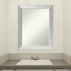 Amanti Art Brushed Sterling Silver Petite Bevel Wood Bathroom Wall Mirror 28 X 22 In. -Home Furniture GUEST 2789f295 2623 4a07 a335 9a40abeec72c