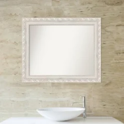 34"x28" Non-Beveled Opera Wood Bathroom Wall Mirror Off-White - Amanti Art: Modern Style, Rectangle, Wall Mounted, Wood Frame -Home Furniture GUEST 2a13da13 cfe9 4b44 9d2e 0fc341d17719