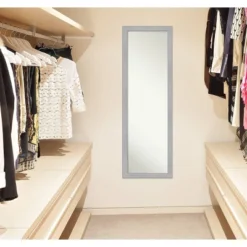 17" X 51" Vista Brushed Framed On The Door Mirror Nickel - Amanti Art -Home Furniture GUEST 2b895273 7264 4881 80b1 c32e033fad6c