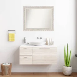 34"x28" Non-Beveled Opera Wood Bathroom Wall Mirror Off-White - Amanti Art: Modern Style, Rectangle, Wall Mounted, Wood Frame -Home Furniture GUEST 2c219ebc 0eb6 4ed6 90dc a5184f35400d