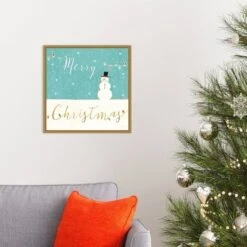16" X 16" Merry Christmas Snowman By Veronique Charron Framed Canvas Wall Art - Amanti Art -Home Furniture GUEST 2cbabcca e294 4251 a2dd 4c16c7e9ecab