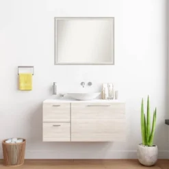 Amanti Art 30"x24" Non-Beveled Two Tone Wood Bathroom Wall Mirror Silver : Includes Mounting Hardware -Home Furniture GUEST 2cff3d2e 70a5 4063 baae ae7d290807f2