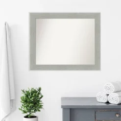 33" X 27" Non-Beveled Glam Linen Bathroom Wall Mirror Gray - Amanti Art -Home Furniture GUEST 3038fee5 8c2b 4b62 84f7 c52c84802134