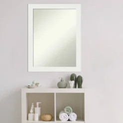 22" X 28" Non-Beveled Vanity White Narrow Bathroom Wall Mirror - Amanti Art -Home Furniture GUEST 30a190f7 c6ca 4d8d 801b 7a106fdc1b3c
