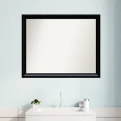 31" X 25" Non-Beveled Steinway Black Scoop Wood Bathroom Wall Mirror - Amanti Art -Home Furniture GUEST 33357238 c304 46c4 9392 87c3e481dca3