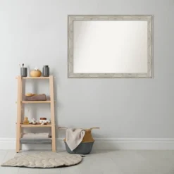 43" X 32" Non-Beveled Crackled Bathroom Wall Mirror Metallic Silver - Amanti Art -Home Furniture GUEST 35142905 e48b 492e ace6 e78025d4d309