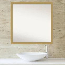 28" X 28" Non-Beveled Grace Narrow Bathroom Wall Mirror Brushed Gold - Amanti Art -Home Furniture GUEST 3534885d b056 4112 bcc6 4cfa91696543