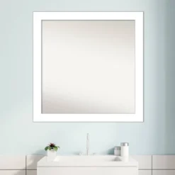 30" X 30" Non-Beveled Wedge White Bathroom Wall Mirror - Amanti Art -Home Furniture GUEST 35d05c09 203f 4695 8098 b081ce2c849e