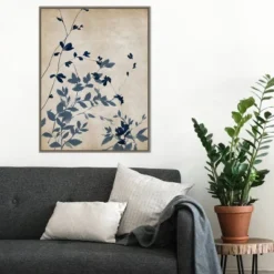 22" X 30" Indigo Leaves II By Isabelle Z Framed Canvas Wall Art Gray Wash - Amanti Art -Home Furniture GUEST 38886de4 e86a 4df8 8ed9 90b30b2d4a83