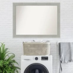 43" X 32" Non-Beveled Glam Linen Gray Wall Mirror - Amanti Art: Modern Style, Polystyrene Frame -Home Furniture GUEST 38d7ec16 f45d 4c17 9fdb 5ee832691504
