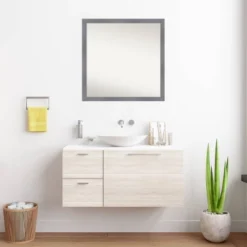 29"x29" Non-Beveled Edwin Wood Bathroom Wall Mirror Gray - Amanti Art: Square, Modern, Wall Mount, Wood Frame -Home Furniture GUEST 39c62c7b 2d8c 40dc 8e60 c8b9c74202a9