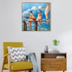 30" X 30" Tea Break On The Jetty By Ronald West Framed Canvas Wall Art Print - Amanti Art -Home Furniture GUEST 3b0794f9 b296 4b60 a7bd cbd823163a30