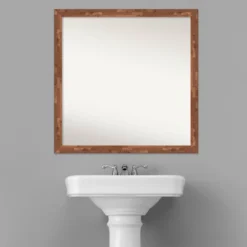 29" X 29" Non-Beveled Fresco Wood Bathroom Wall Mirror Light Pecan Brown - Amanti Art -Home Furniture GUEST 3d8cf90e 079c 468b bb15 6907770a0740