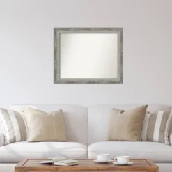 33" X 27" Non-Beveled Waveline Silver Narrow Wall Mirror - Amanti Art -Home Furniture GUEST 3e8b0d32 fc1d 4648 bebc b012b90f3b7c