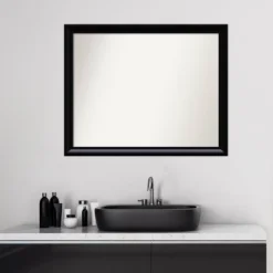 31" X 25" Non-Beveled Steinway Black Scoop Wood Bathroom Wall Mirror - Amanti Art -Home Furniture GUEST 3f665755 3c32 48aa 8250 12165e8c0450