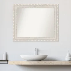 34"x28" Non-Beveled Opera Wood Bathroom Wall Mirror Off-White - Amanti Art: Modern Style, Rectangle, Wall Mounted, Wood Frame -Home Furniture GUEST 4068d19b d1ce 4e64 9562 04435fa96ceb
