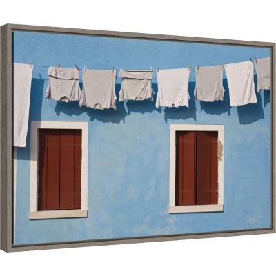 23" X 16" Hanging Laundry Along Wall By Brenda Tharp Danita Delimont Framed Canvas Wall Art Blue - Amanti Art 3 23" X 16" Hanging Laundry Along Wall By Brenda Tharp Danita Delimont Framed Canvas Wall Art Blue - Amanti Art