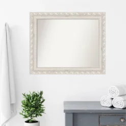 34"x28" Non-Beveled Opera Wood Bathroom Wall Mirror Off-White - Amanti Art: Modern Style, Rectangle, Wall Mounted, Wood Frame -Home Furniture GUEST 4574c2a3 60ab 4d50 8c0a 739cb6db1efe