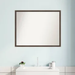 29" X 23" Non-Beveled Hardwood Wedge Wood Bathroom Wall Mirror Mocha Brown - Amanti Art -Home Furniture GUEST 4ba7d756 d5ce 42b7 840b 607a8dd4ca1f