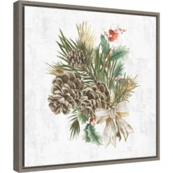 16" X 16" Holiday Spirit Pinecone Wreath By PI Studio Framed Canvas Wall Art - Amanti Art