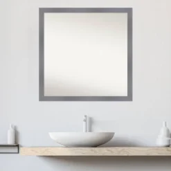 29"x29" Non-Beveled Edwin Wood Bathroom Wall Mirror Gray - Amanti Art: Square, Modern, Wall Mount, Wood Frame -Home Furniture GUEST 4eca550b feb5 4c56 8de6 99e58f604bde