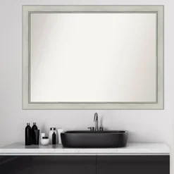 42" X 31" Non-Beveled Flair Patina Bathroom Wall Mirror Silver - Amanti Art -Home Furniture GUEST 4f3fa01e 364a 45ac 8b12 966f73465483