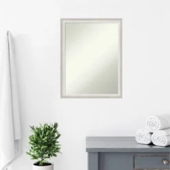 20"x26" Non-Beveled Two Tone Wood Wall Mirror For Bathroom, Silver - Amanti Art: Includes Mounting Hardware -Home Furniture GUEST 50cb6d47 55d4 4cd7 9dad b134f733074f