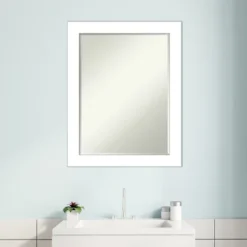 Amanti Art Wedge White Petite Bevel Bathroom Wall Mirror 28 X 22 In. -Home Furniture GUEST 5259ae11 16f3 4d0f 854f 75b7f92fc0ed